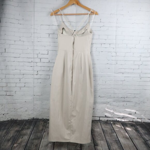 ZARA LIGHT GREY FAUX LEATHER SPAGHETTI STRAP MIDI DRESS SIZE MEDIUM NWT - Picture 13 of 13